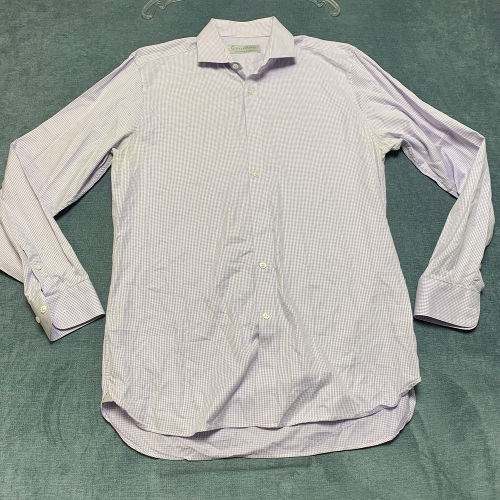 Gieves & Hawkes Dress Shirt Men 16.5 Purple Gingham Check Business Formal Oxford